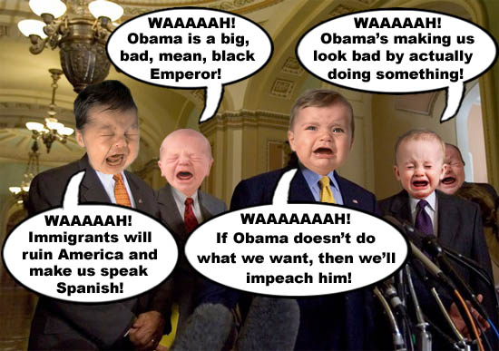 GOP crybaby Senators and Congressman call Obama an Emperor and threaten impeachment because he's doing his job.while Republicans sit around and say no.