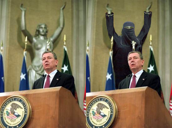 John Ashcroft's greatest accomplishment during his tenure as Attorney General was his spending $8,000 dollars to cover up the disgraceful nudity of the Spirit of Justice statue in the Hall of Justice.