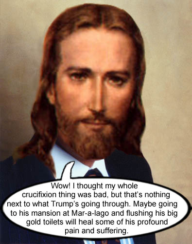 Capitalist Jesus, who is also very Republican, admits that American CEO/Dictator Donald Trump's impeachment is much worse than his crucifixion and offers him some affluent advice for healing his pain and suffering.