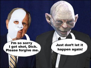 Harry Whittington apologizes to Dick Cheney for allowing himself to be shot by Cheney