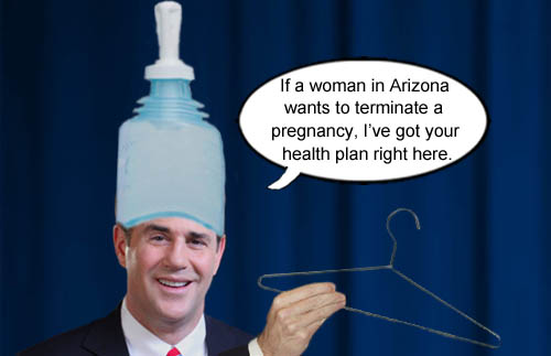 Arizona Governor Doug Ducey's health plan for women who want an abortion is a good old fashioned wire hanger.