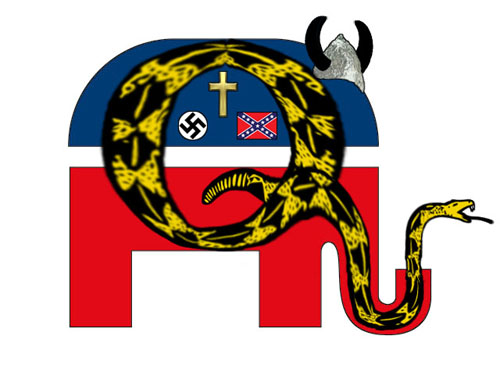 With their defense of Donald Trump's inciting an insurrection and the embrace of QAnon nutcase Marjorie Taylor Greene, the 2021 Republican party has rebranded its logo to more truly reflect the conspiracies for which they stand.