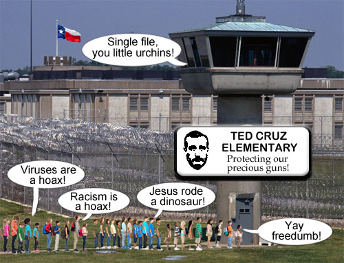 The future inmates of Texas' educational system will be groomed with all kinds of fun alternative facts while also preserving the precious guns of Texans.