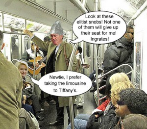 Newt Gingrich and wife Calista ride with all the elitist snobs who take the subway