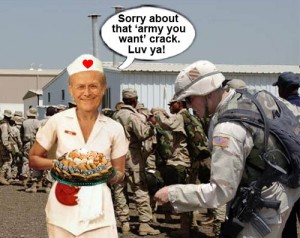 Secretary of Defense Donald Rumsfeld shows how much of a 'compassionate conservative' he is by showing some TLC for the troops.