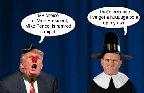 Donald Trump introduces Indiana governor and everyone's Puritan pal, Mike Pence, as his ramrod straight, pole up the ass, Vice President candidate.